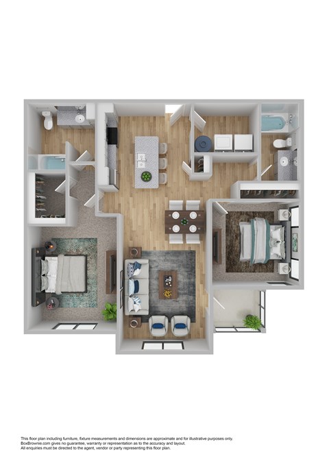 Floor plan for 2 beds, 2 baths, 1125 sqft